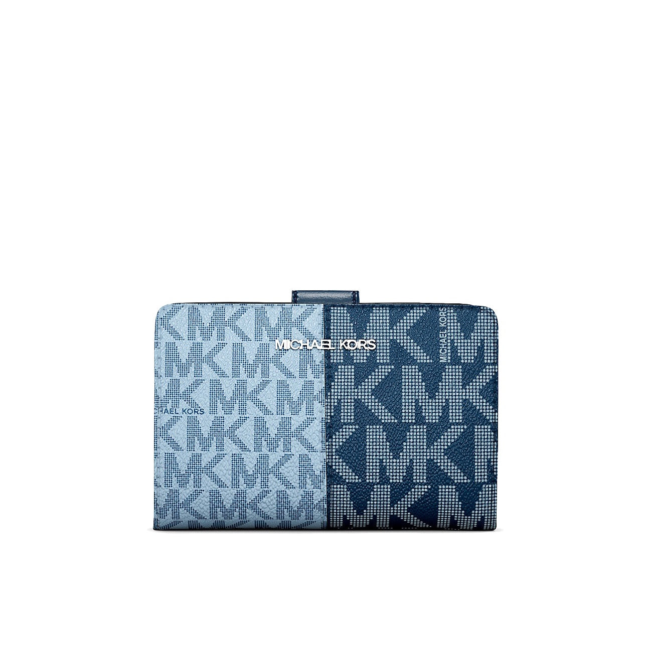 title:Michael Kors Women's Jet Set Travel Medium Bifold Two-Tone Logo Wallet;color:Navy Multi