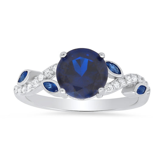 Sterling Silver Sapphire CZ Floral Ring