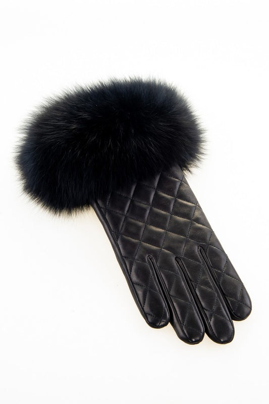 tom & eva Quilted Nappa Leather Glove With Fox Fur Cuff