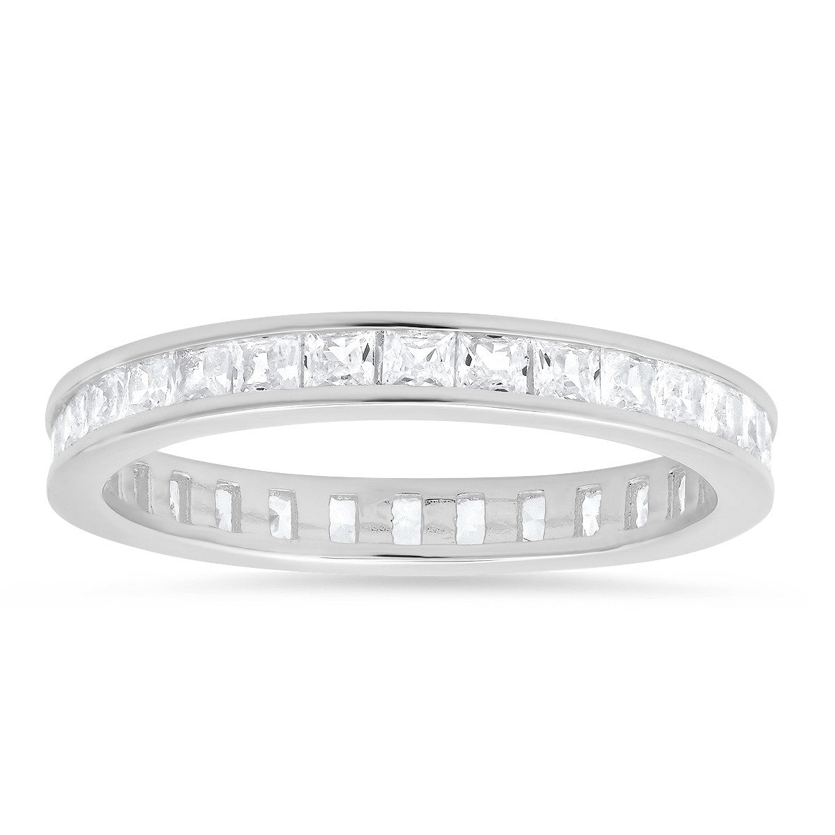 Sterling Silver Princess-cut CZ Eternity Band Ring - Ruumur