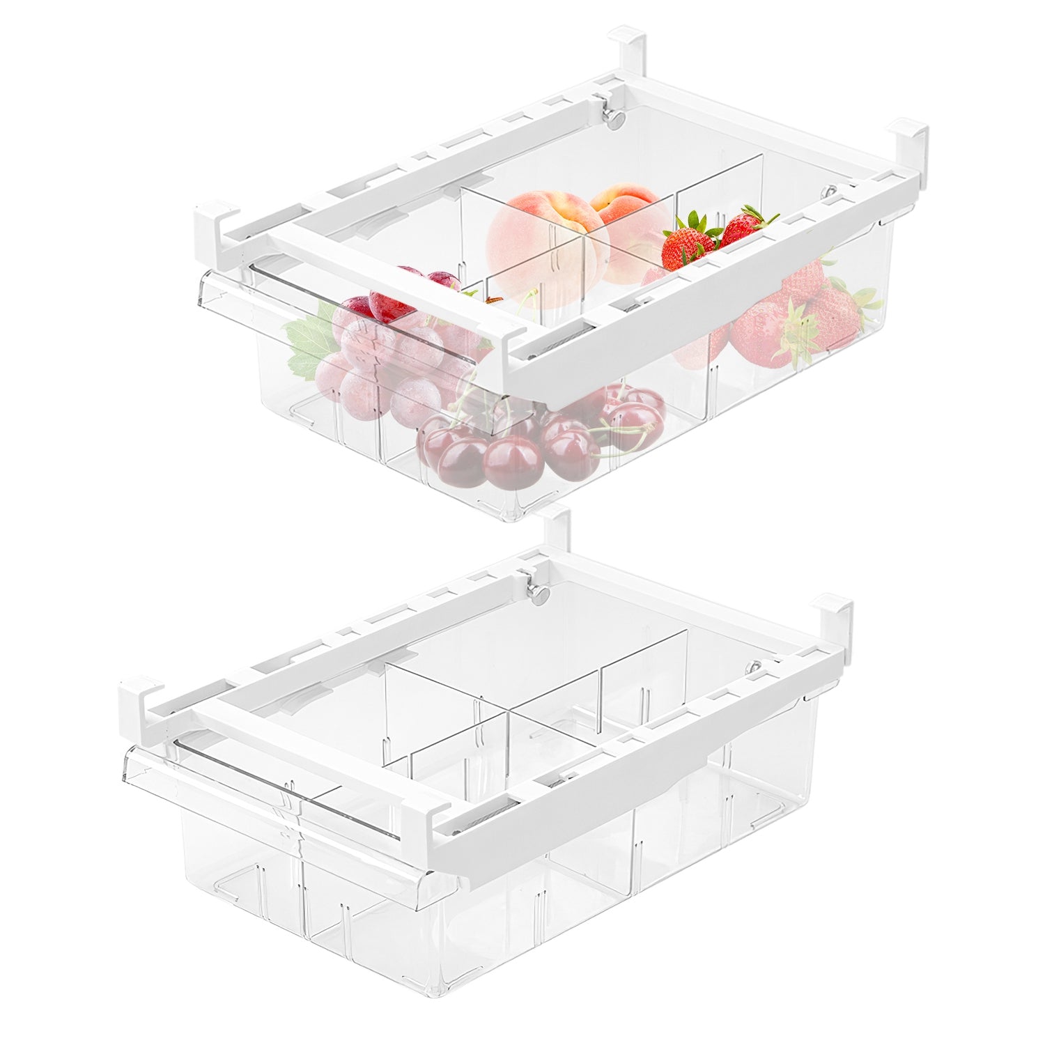 title:2Pcs Refrigerator Egg Drawer 36 Egg Capacity Snap On Hanging Storage Tray Space Saving Pull Out Egg Container Organizer;color:White