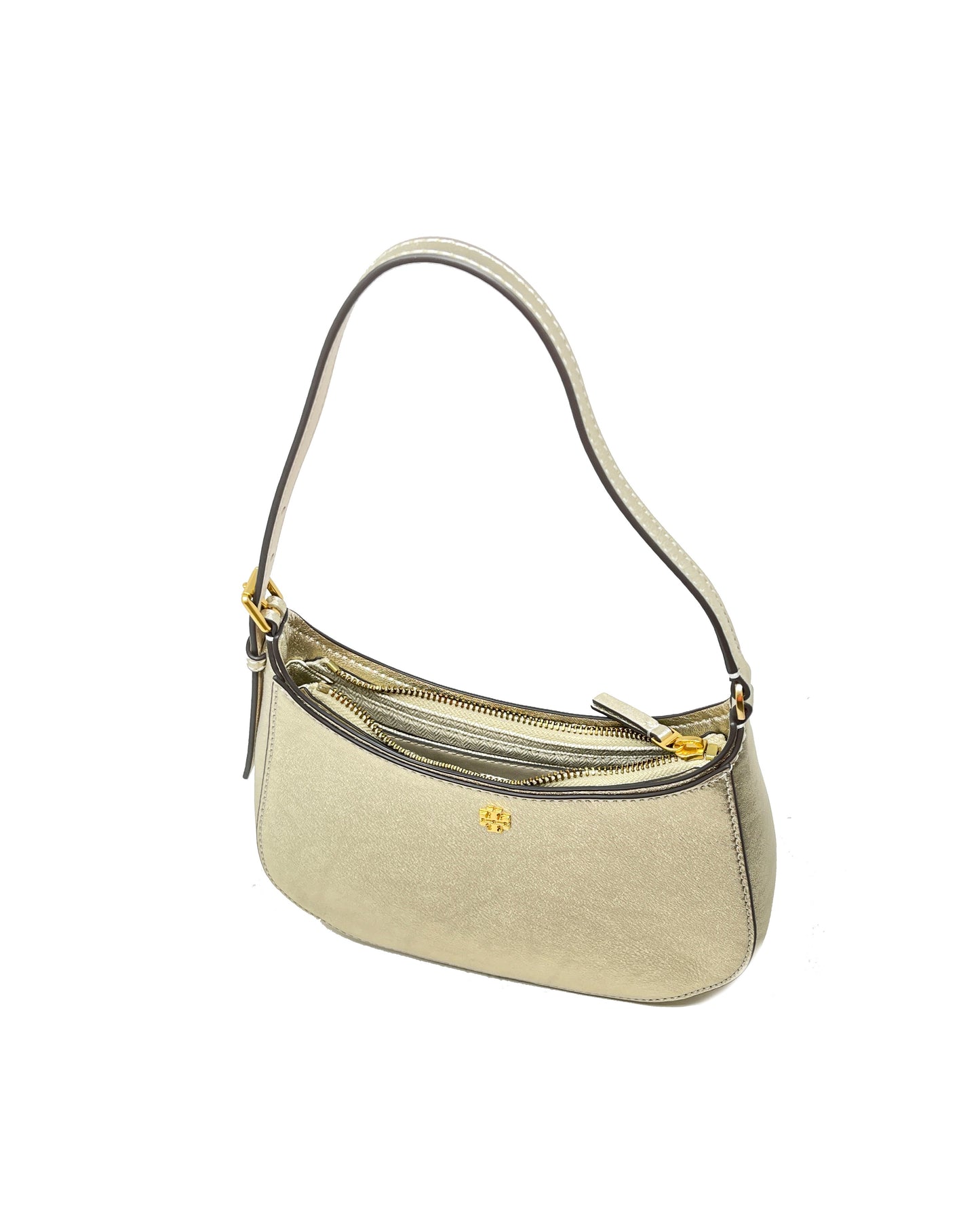 Tory Burch White Gold Emerson Metallic Zip Shoulder Bag