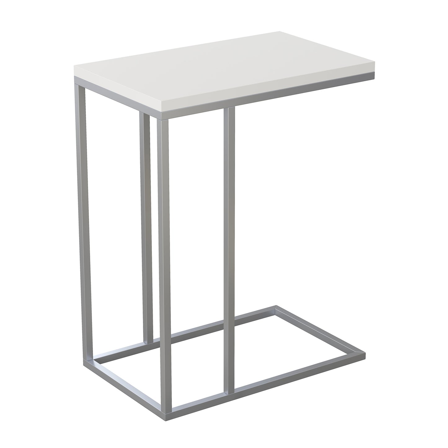 Safdie & Co. End Side Table 19" C-Shaped White Silver Metal