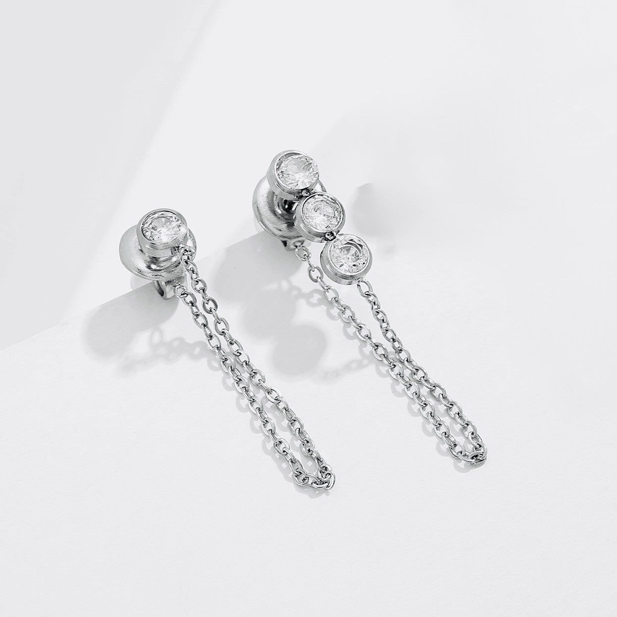 title:CZ Chain Drop Earrings;color:Silver