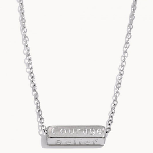 title:Engraved Pillar Pendant Necklace with Inspirational Words;color:Silver