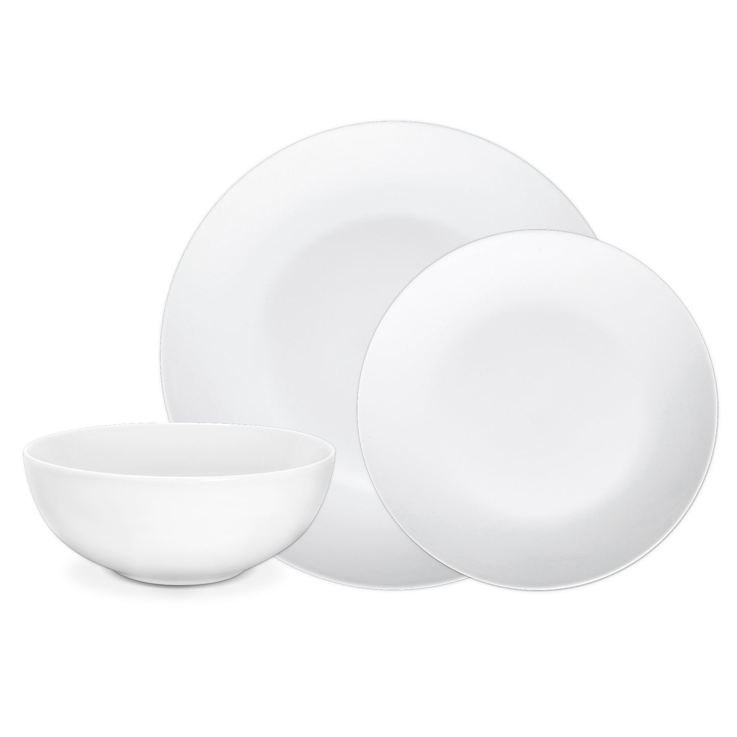 Safdie & Co. Dinnerware Set 12Piece Porcelain White Coupe Orbit, Service for 4