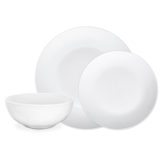 Safdie & Co. Dinnerware Set 12Piece Porcelain White Coupe Orbit, Service for 4