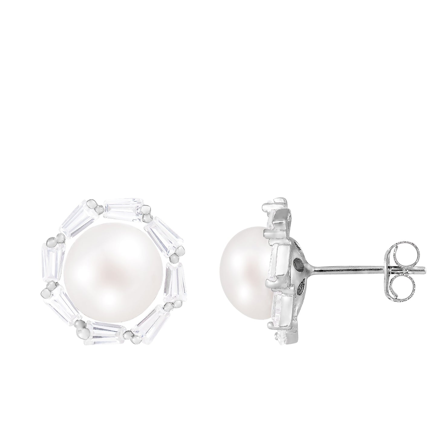 title:Splendid Pearls Sterling Silver Pearl Earrings ESR-425;color:White