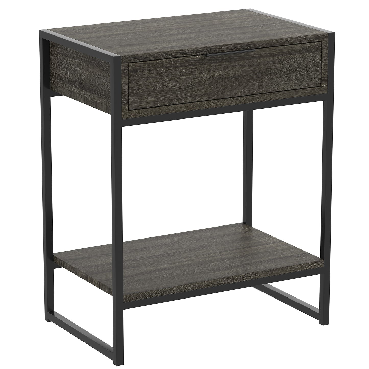 Safdie & Co. End Side Table 20" Dark Grey 1 Drawer 1 Shelf Black Metal