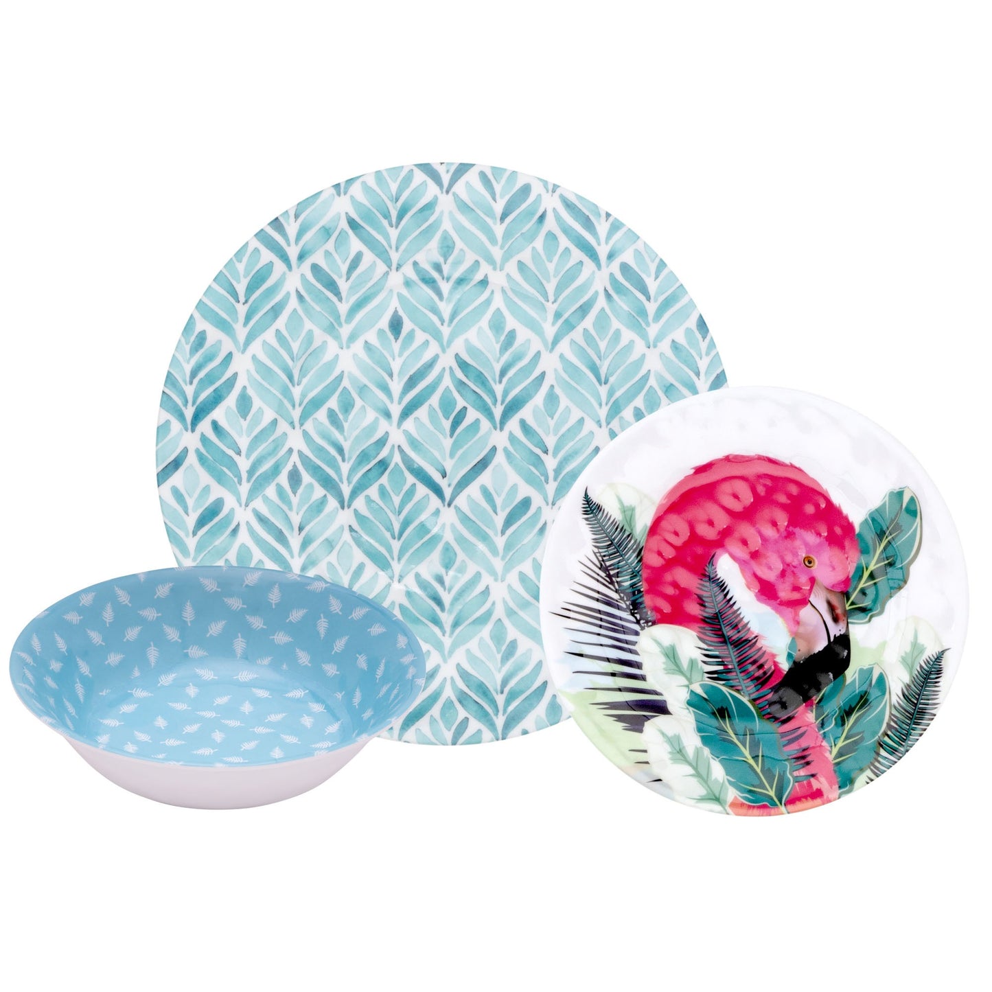 title:Safdie & Co. Dinnerware Set 12Piece Melamine Flamingo, Service for 4;color:Multi