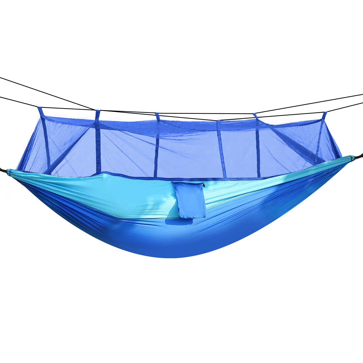 title:600lbs Load 2 Persons Hammock w/Mosquito Net Outdoor Hiking Camping Hommock Portable Nylon Swing Hanging Bed w/ Strap Hook Carry Bag;color:Blue