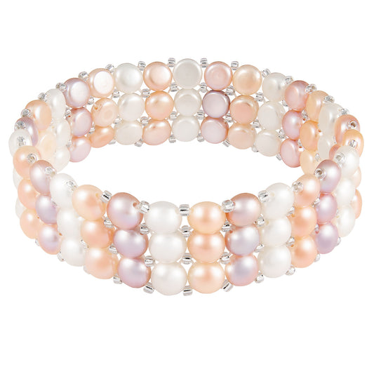 title:Splendid Pearls Beautiful Knitted Triple Row Pearl Bracelet;color:Multi