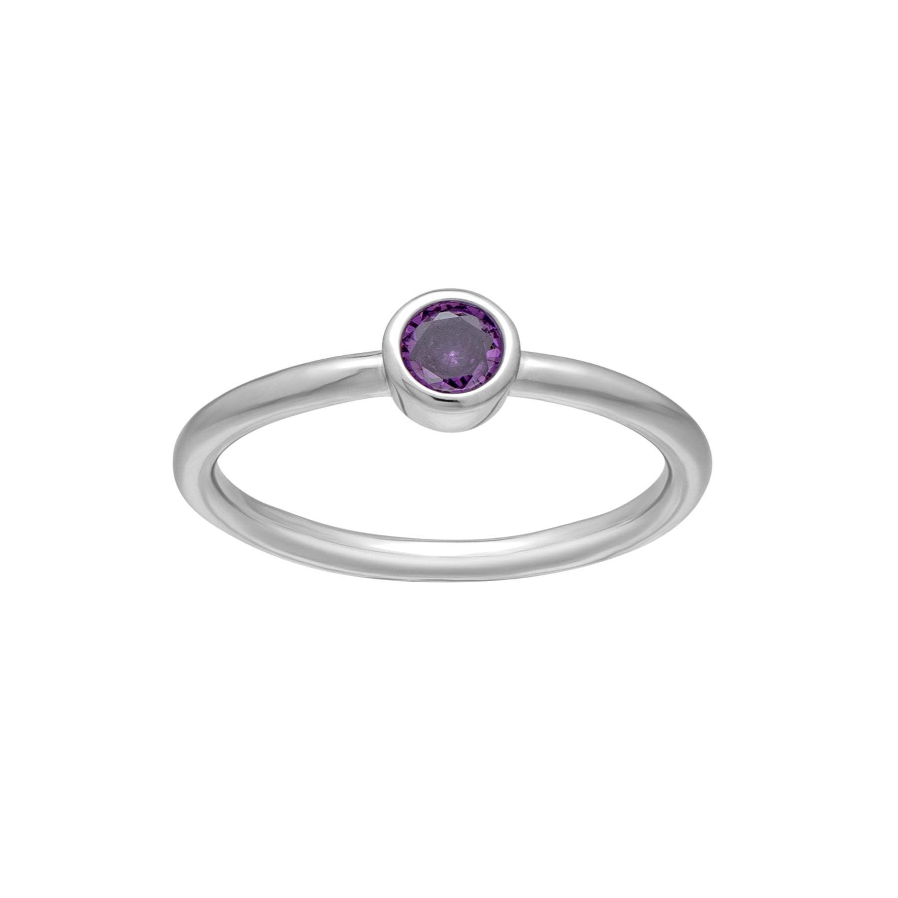 Silvertone CZ Birthstone Solitaire Ring - Ruumur