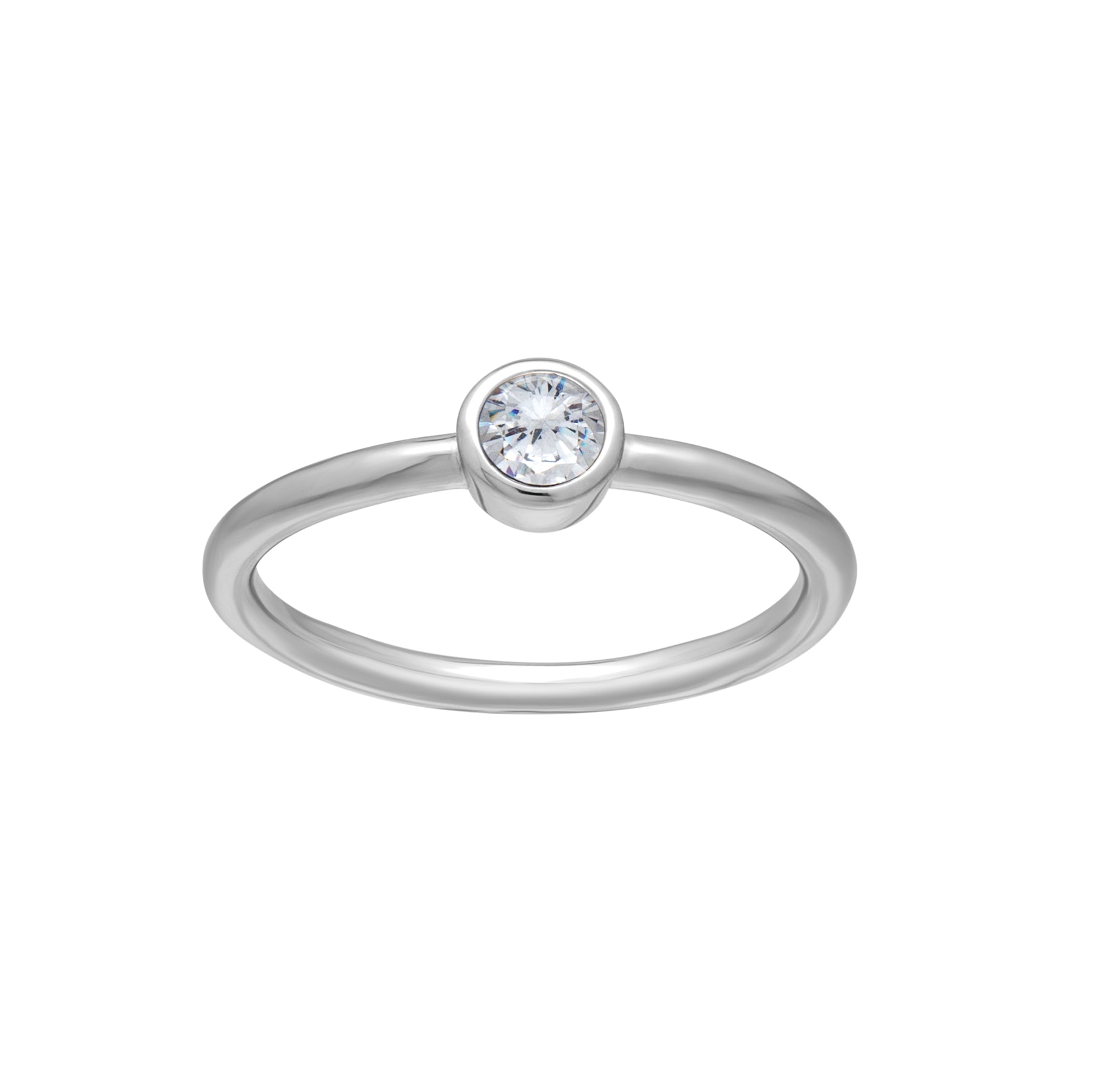 Silvertone CZ Birthstone Solitaire Ring - Ruumur