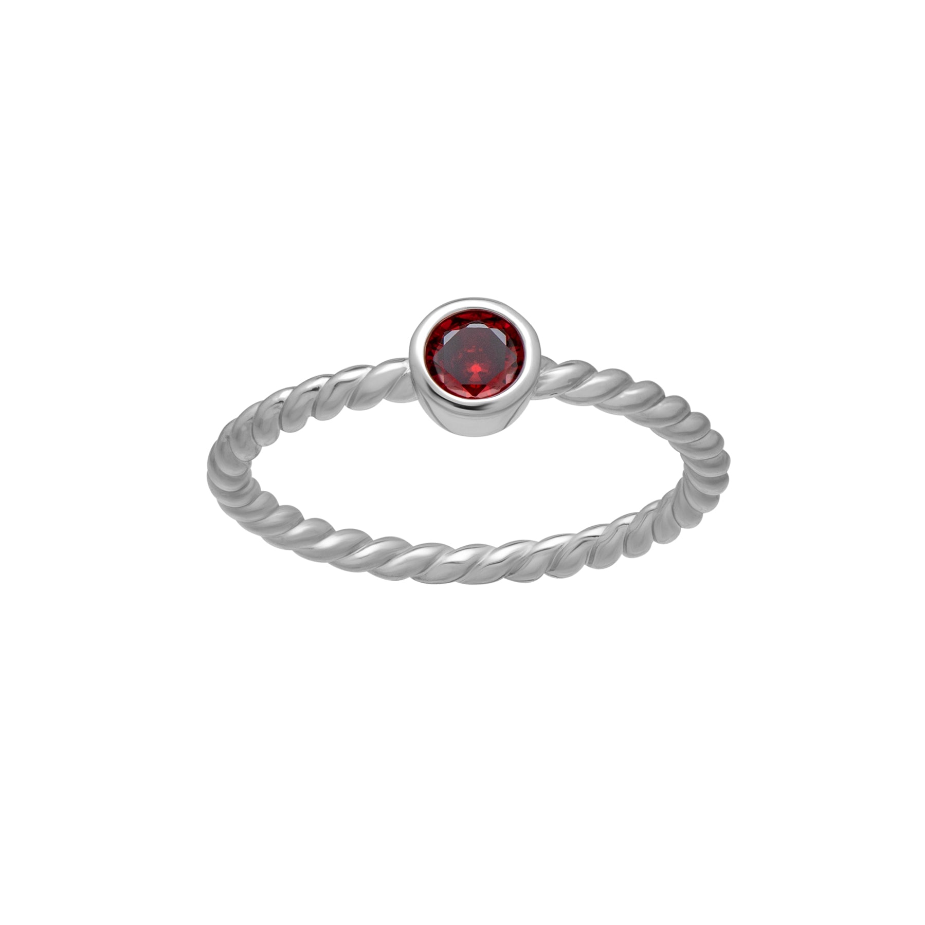 Silvertone Twisted CZ Birthstone Solitaire Ring - Ruumur