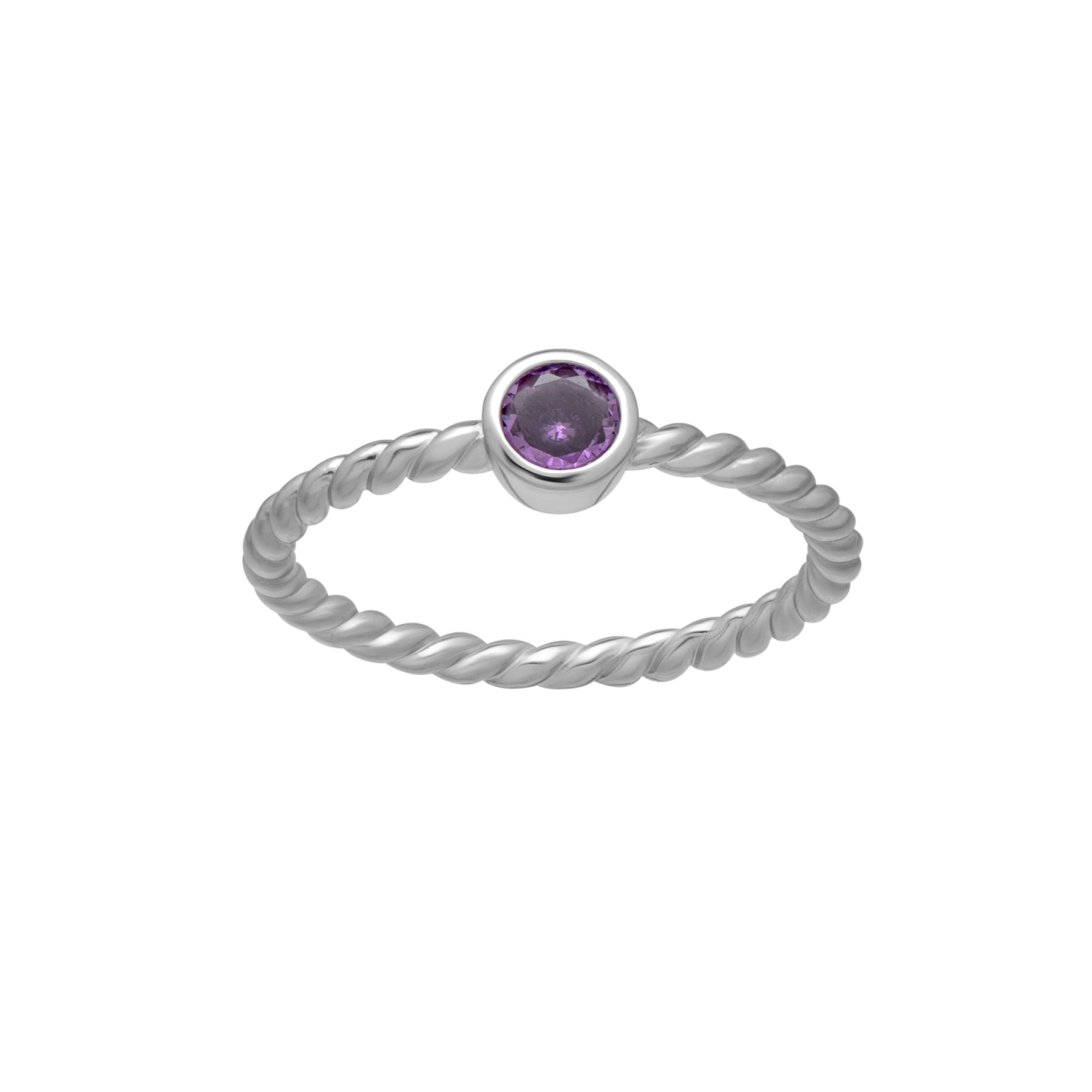 Silvertone Twisted CZ Birthstone Solitaire Ring - Ruumur