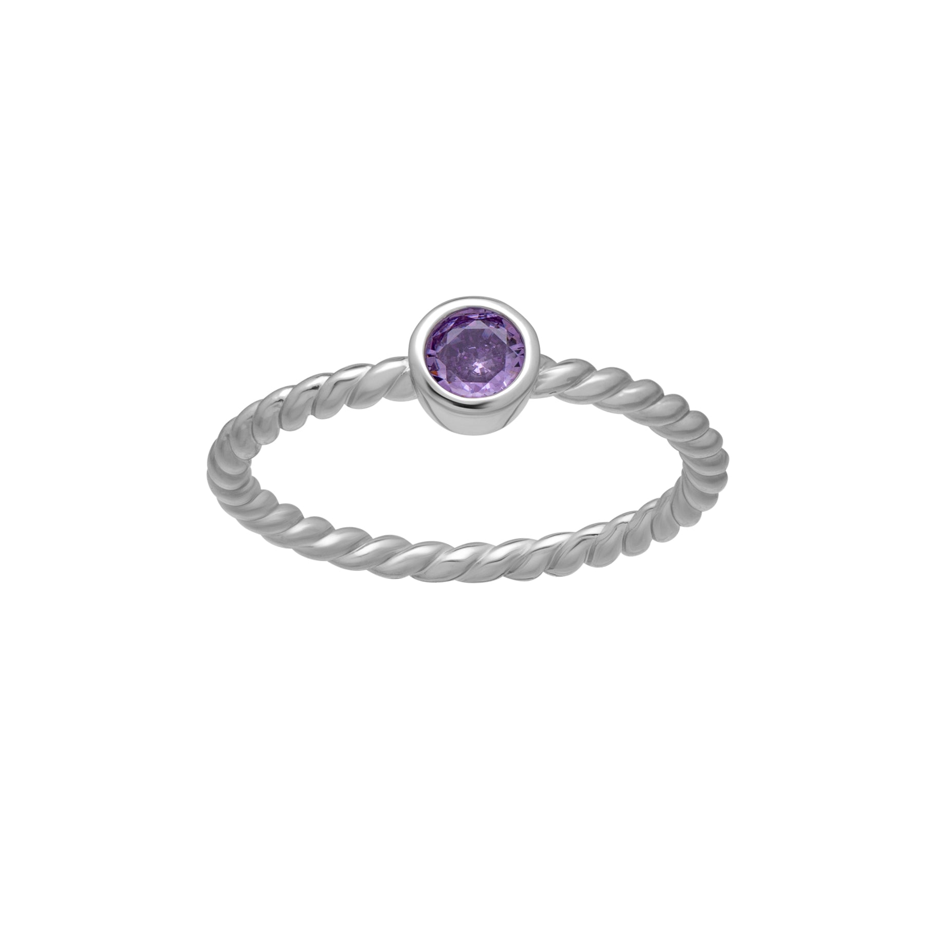 Silvertone Twisted CZ Birthstone Solitaire Ring - Ruumur