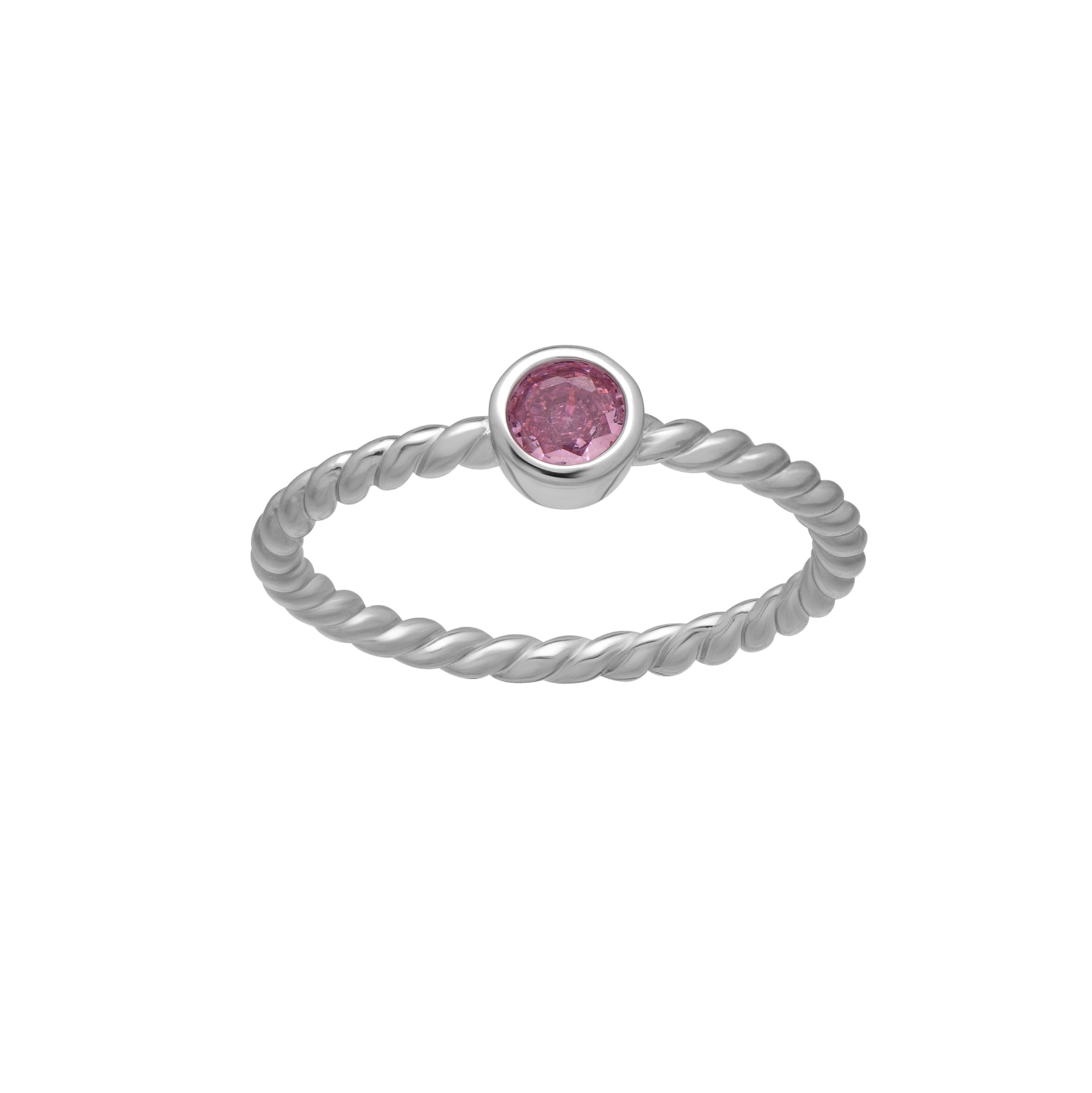 Silvertone Twisted CZ Birthstone Solitaire Ring - Ruumur