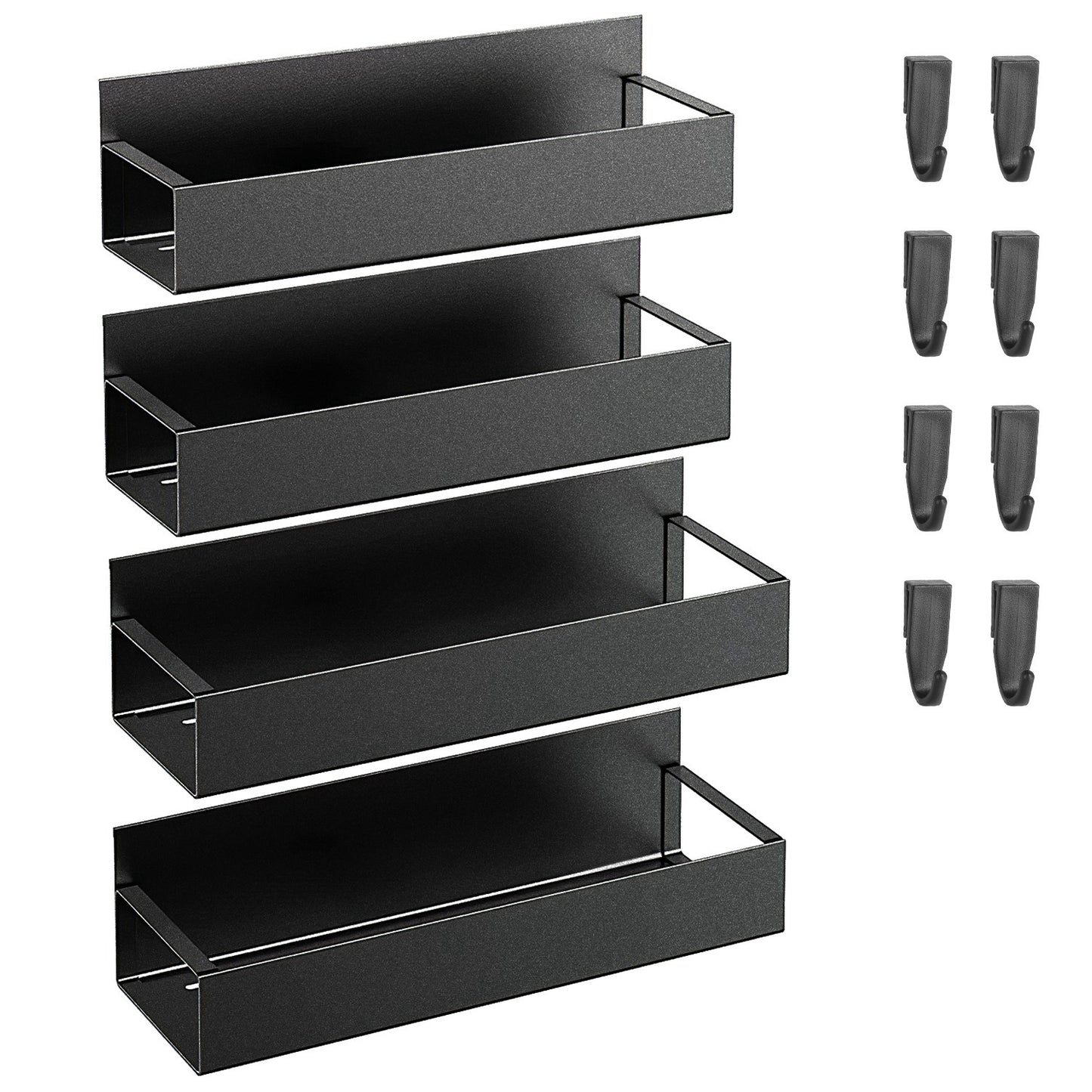 title:4Pcs Spice Rack Strong Magnetic Seasoning Storage Shelf with 8 Removable Hooks for Refrigerator Microwave Spice Storage Holder;color:Black