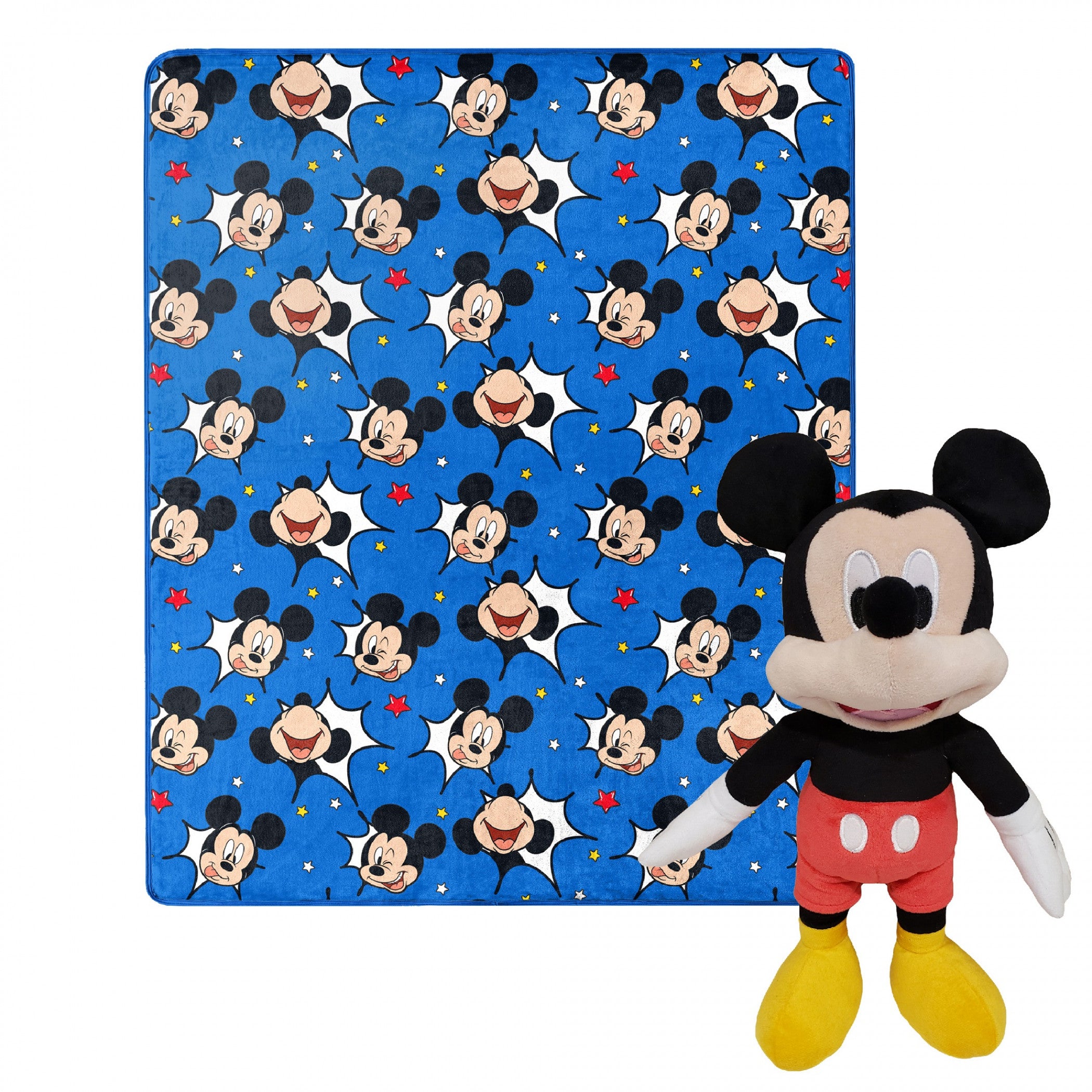 title:Disney Mickey Mouse Faces 40 X 50 Silk Touch with Plush Hugger;color:Blue