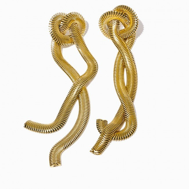 title:18K Gold Plated Knot Snake Chain Drop Earrings;color:Gold