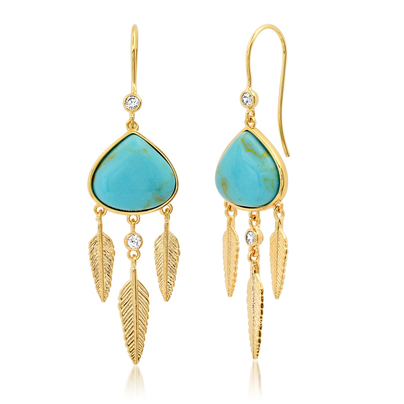 title:Feather Dangle Earrings;color:Gold/Turq