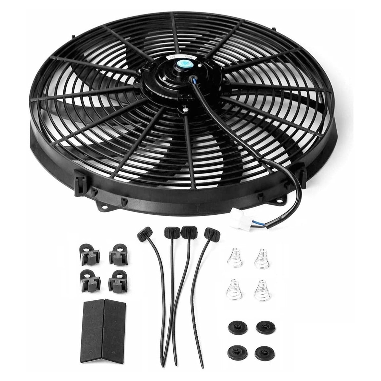 title:16 Inch Electric Radiator Cooling Fan 12V 120W 10 Blades Car Thermostat Kit w/ Mounting Kit;color:Black