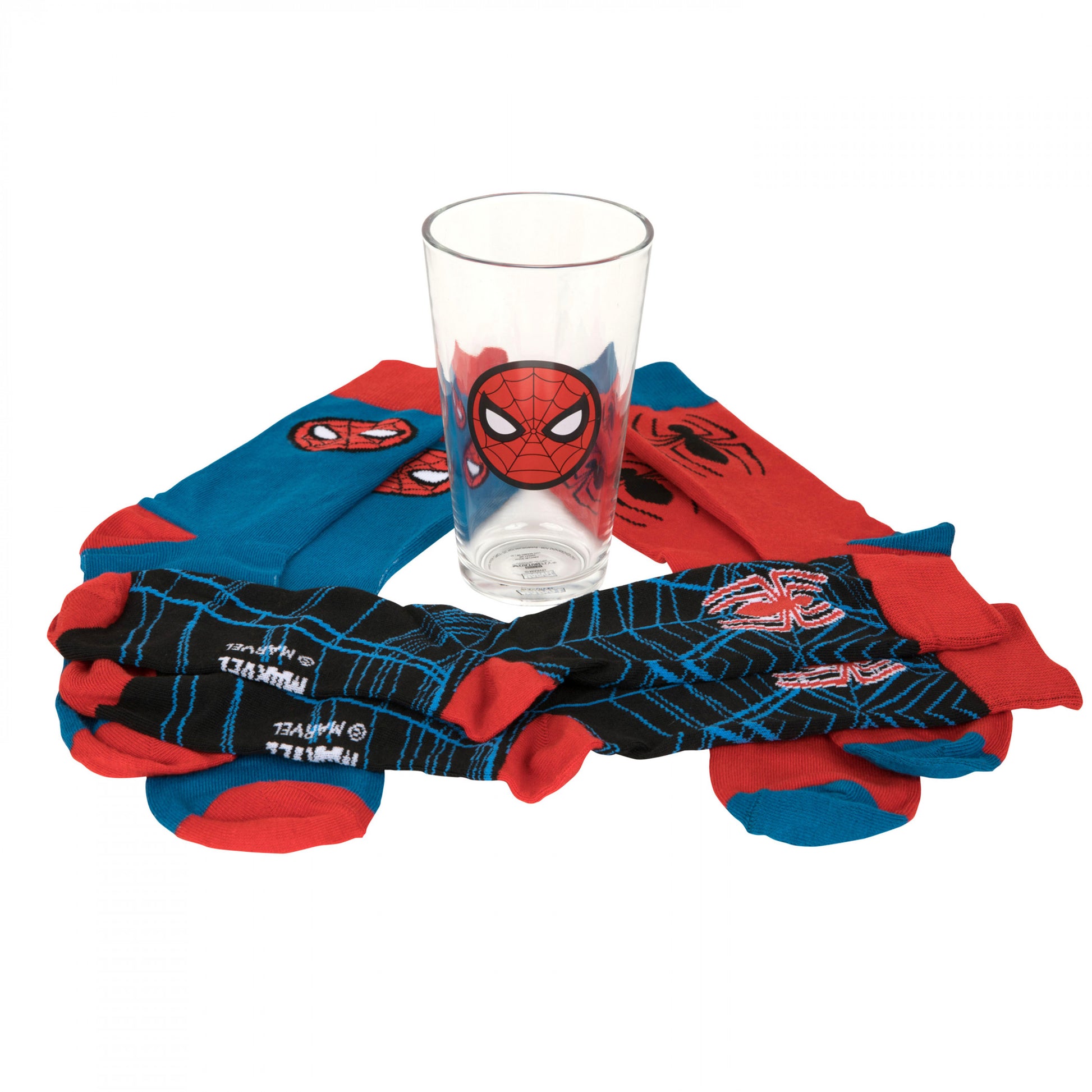 title:Spider-Man 3-Pack of Crew Socks and Pint Glass Gift Set;color:Multi-Color