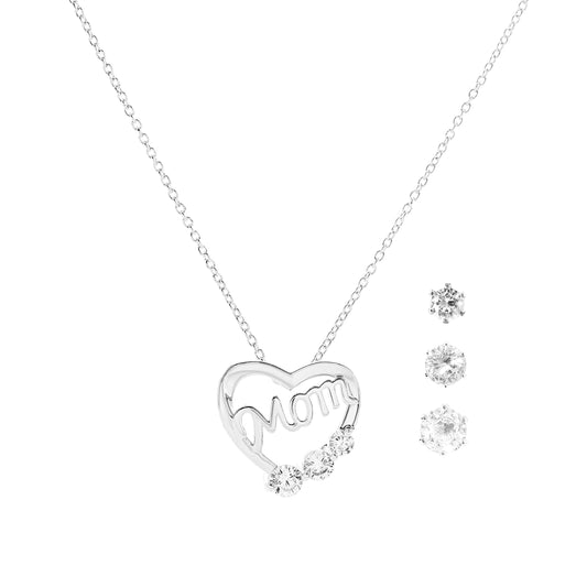 Danecraft Cubic Zirconia Heart Pendant Necklace & Earrings Set