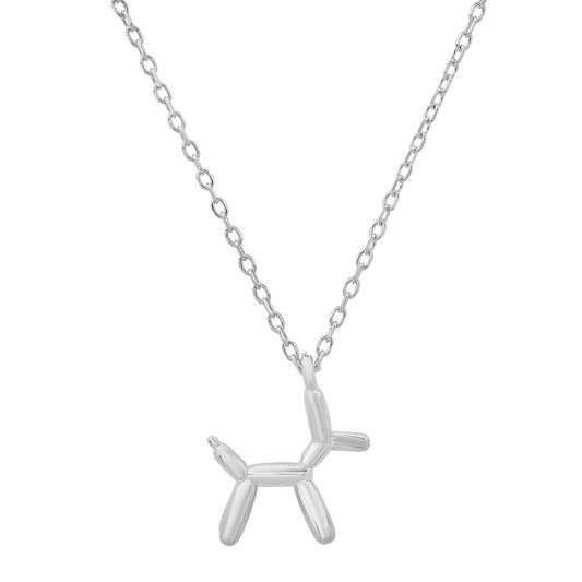 title:Sterling Silver Balloon Dog Pendant Necklace;color:Silver