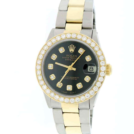 title:Rolex Datejust 2-Tone Gold/Steel 31mm Oyster w/Black Diamond Dial &amp; 1.52Ct Bezel TFJ-142508097;color:not applicable