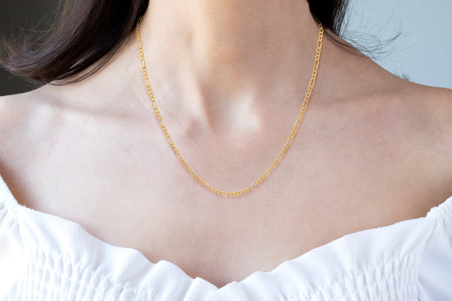 title:Real 14k Gold Unisex Thin Figaro Chain Necklace;color:Gold