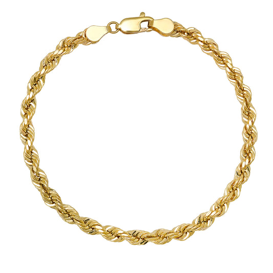 title:Real 14k Gold Mens 8.5" THICK 4.5mm Diamond-cut Rope Chain Bracelet;color:Gold