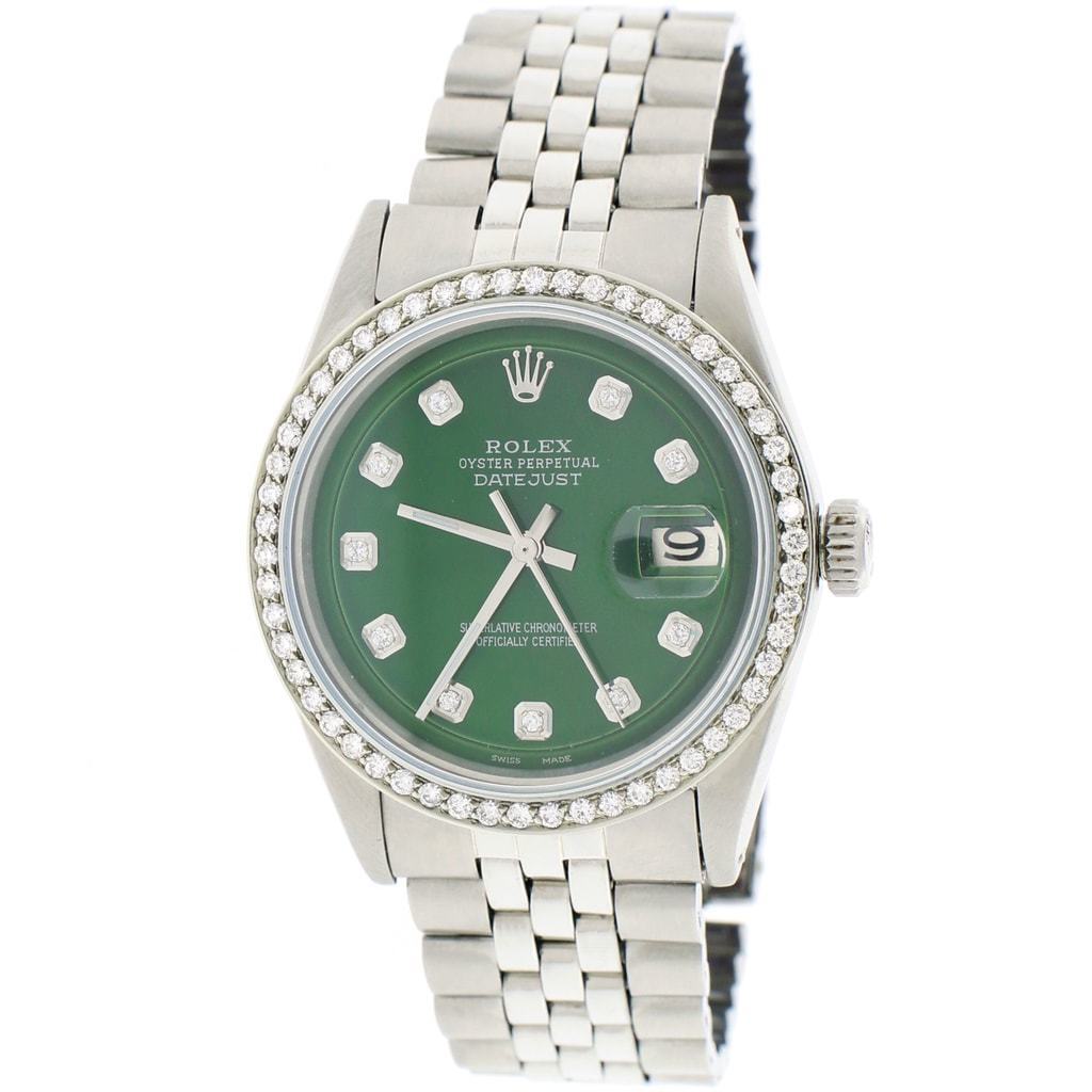 title:Vintage Rolex Datejust 36mm Steel Watch w/Forest Green Diamond Dial/Bezel TFJ-142508062;color:not applicable