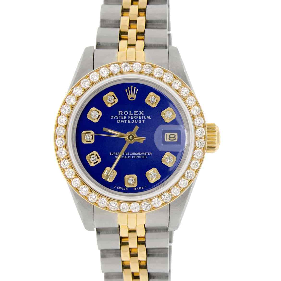 title:Rolex Datejust Ladies 2-Tone 26mm Diamond Bezel/Royal Blue Dial Jubilee Watch TFJ-142508054;color:not applicable