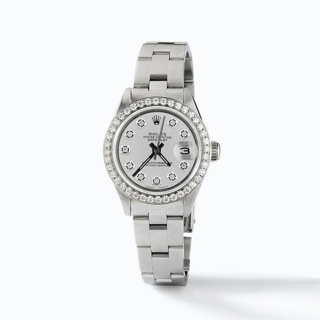 title:Rolex Datejust Ladies 26mm Diamond Bezel/Silver Dial Steel Oyster Watch TFJ-142508051;color:not applicable