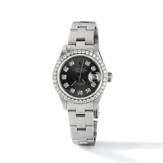 title:Rolex Datejust Ladies 26mm Diamond Bezel/Black Raven Dial Oyster Steel Watch TFJ-142508042;color:not applicable