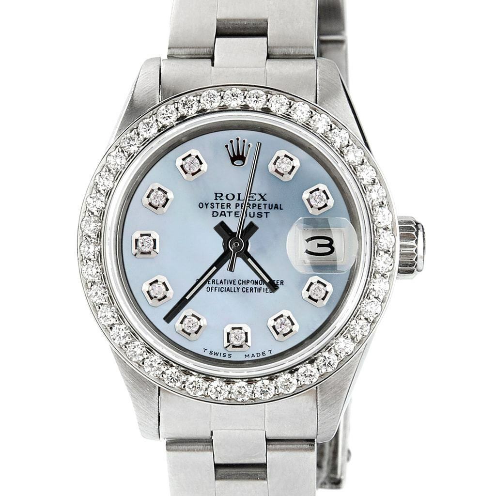 title:Rolex Datejust Ladies 26mm Diamond Bezel/Blue Carolina MOP Dial Oyster Watch TFJ-142508030;color:not applicable