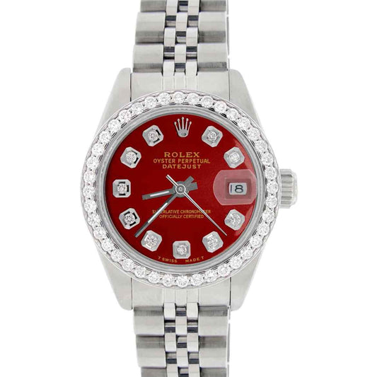 title:Rolex Datejust Ladies 26mm Diamond Bezel/Ruby Red Dial Jubilee Steel Watch TFJ-142508020;color:not applicable