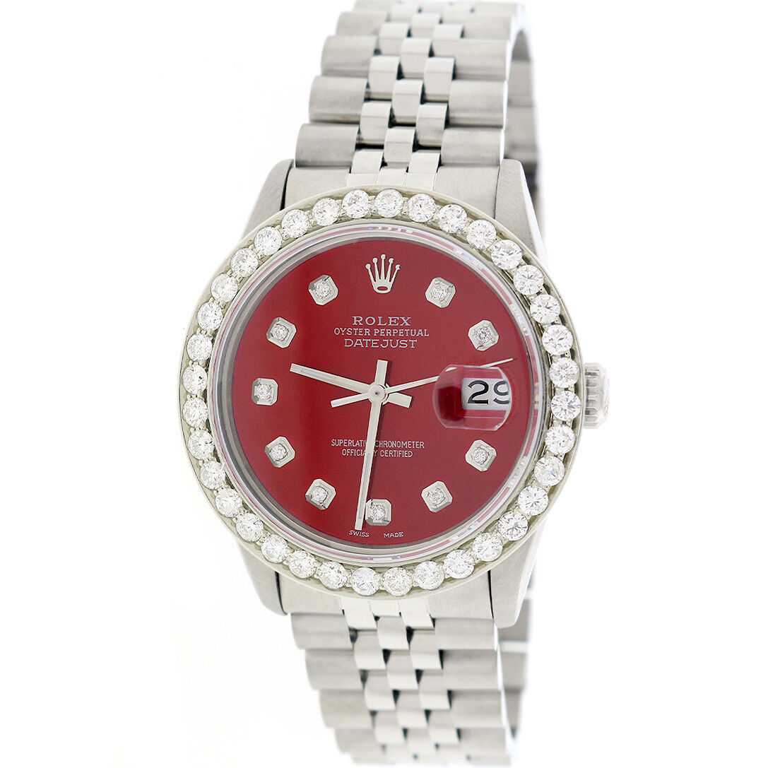 title:Rolex Datejust 36mm Steel Jubilee Watch w/Candy Red Diamond Dial &amp; 2.7CT Bezel TFJ-142508143;color:not applicable