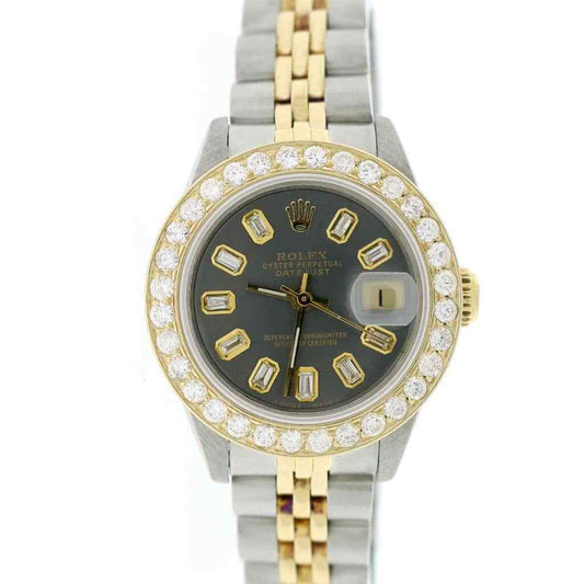 title:Rolex Datejust 2-Tone 26mm 1.3Ct Diamond Bezel/Grey Baguette Dial Jubilee Watch TFJ-142508142;color:not applicable