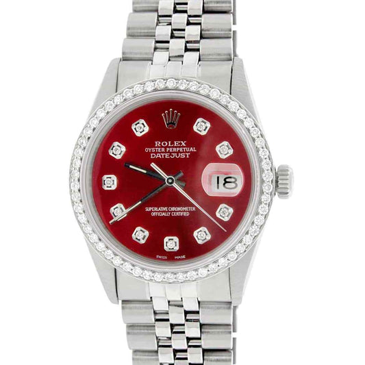 title:Rolex Datejust 36mm Steel Jubilee Watch with Imperial Red Dial &amp; Diamond Bezel TFJ-142508128;color:not applicable