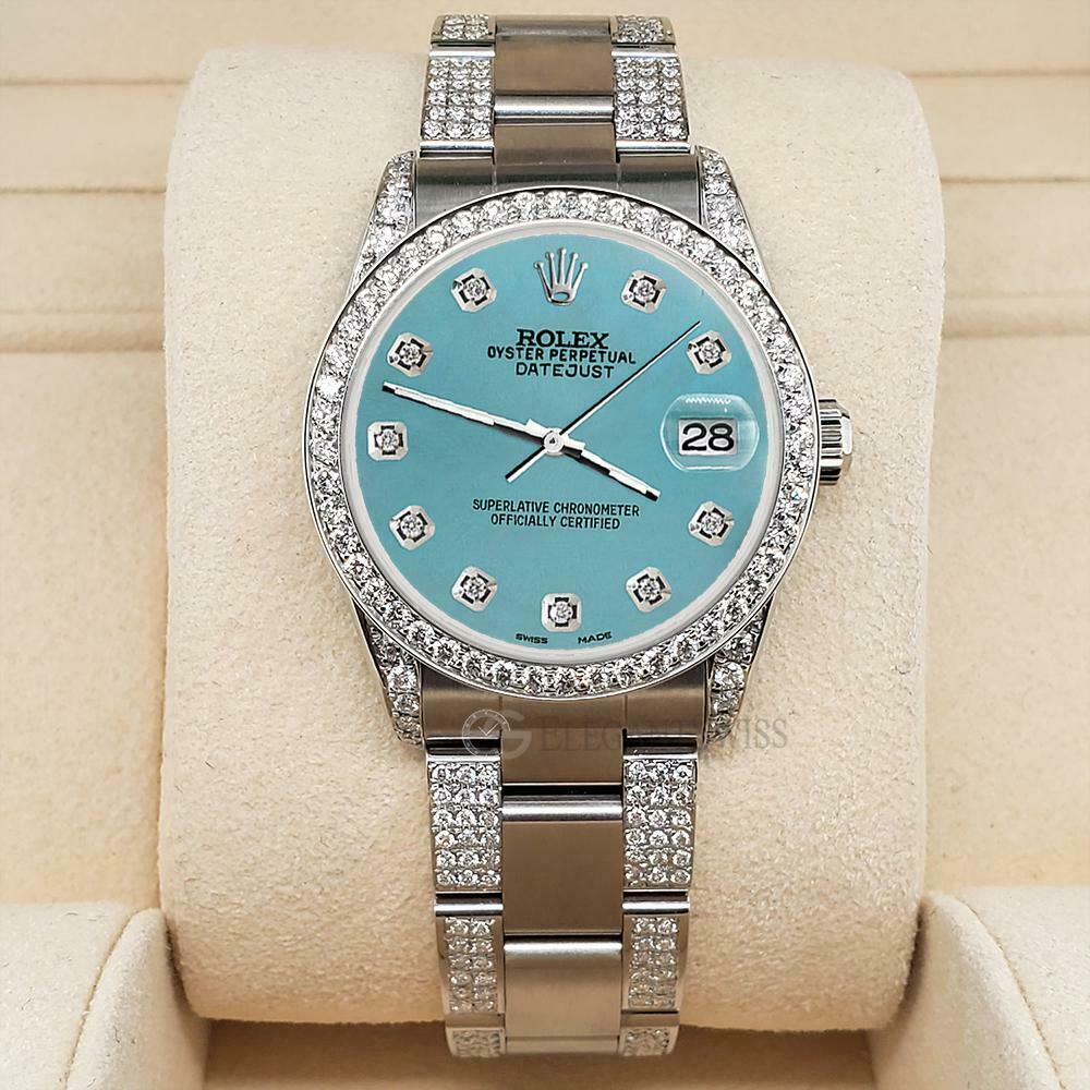 title:Rolex Datejust 31mm 3.5ct Diamond Bezel/Lugs/Bracelet/Turquoise Dial Steel Watch TFJ-142508814;color:not applicable