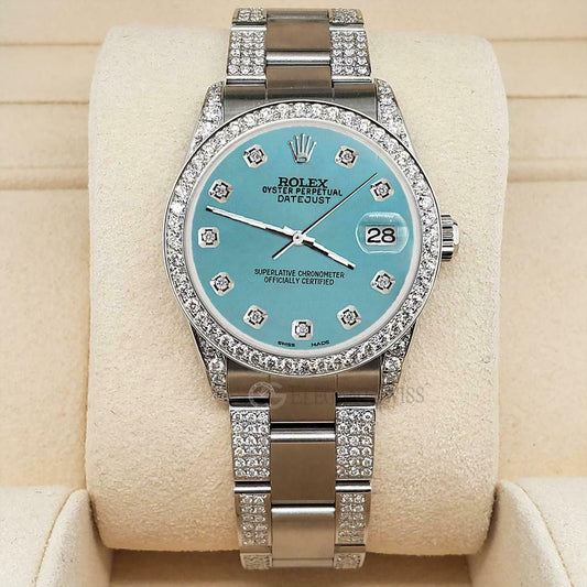 title:Rolex Datejust 31mm 3.5ct Diamond Bezel/Lugs/Bracelet/Turquoise Dial Steel Watch TFJ-142508814;color:not applicable