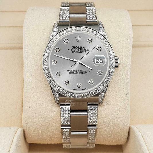 title:Rolex Datejust 31mm 3.5ct Diamond Bezel/Lugs/Bracelet/Grey Dial Steel Watch TFJ-142508804;color:not applicable