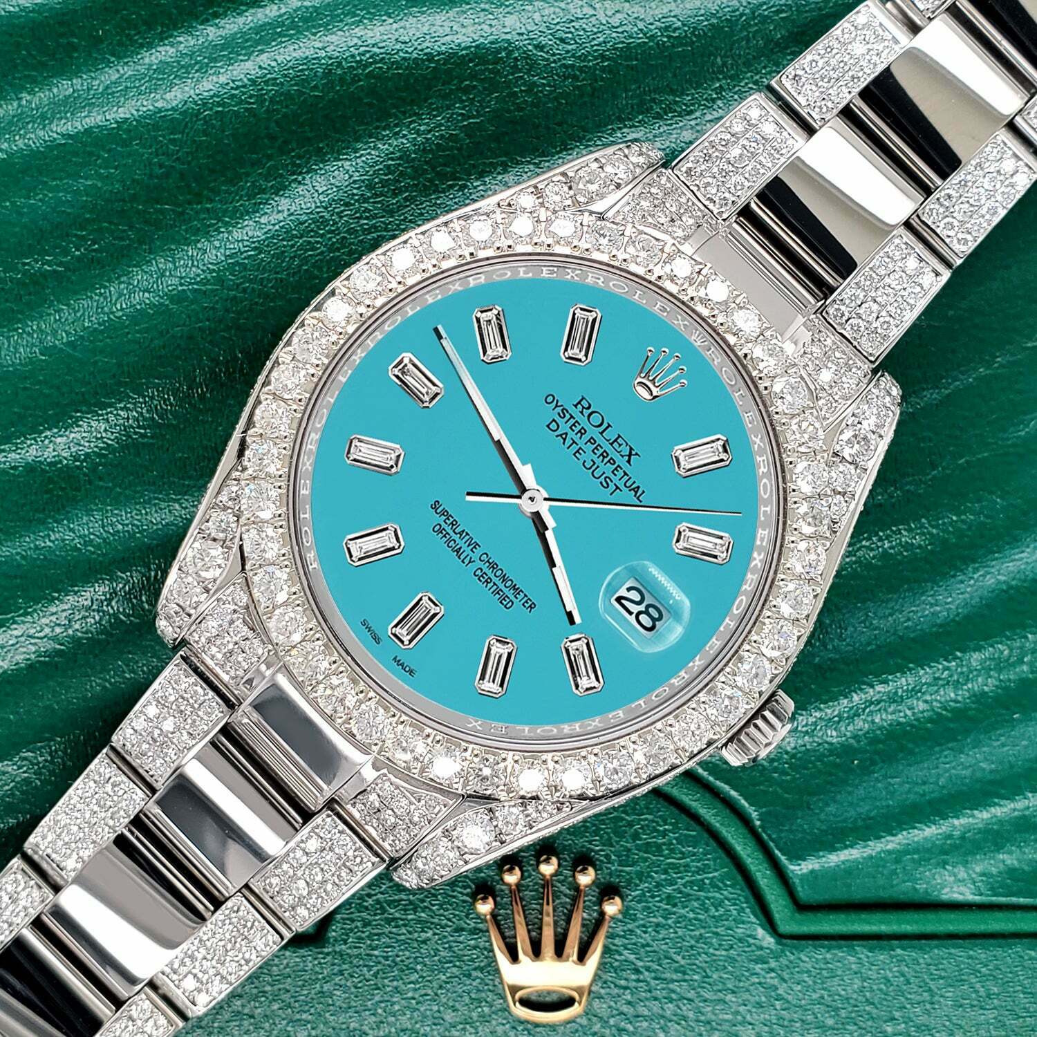 title:Rolex Datejust II 41mm 10.65CT Diamond Bezel/Case/Bracelet/Turquoise Baguette  TFJ-142508712;color:not applicable