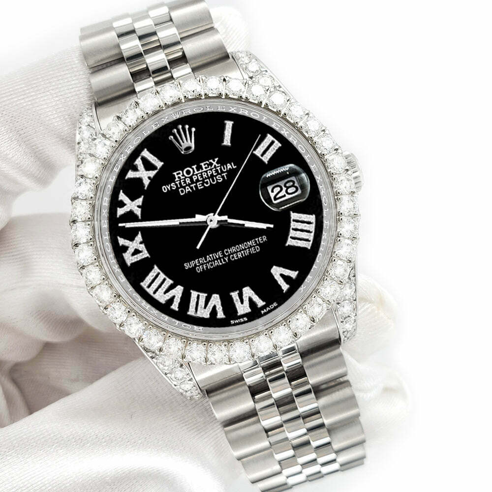 title:Rolex Datejust 116200 36mm 4.2CT Diamond Bezel/Lugs/Black Roman Dial Steel Watch TFJ-142508688;color:not applicable