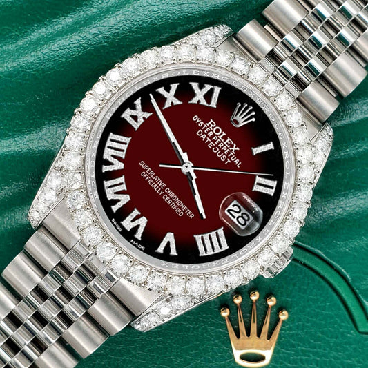 title:Rolex Datejust  36mm 4.2CT Diamond Bezel/Lugs/Maroon Vignette Roman Dial TFJ-142508674;color:not applicable