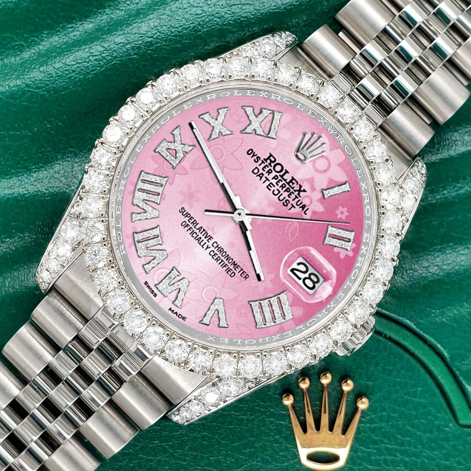 title:Rolex Datejust  36mm 4.2CT Diamond Bezel/Lugs/Pink Floral Dial Steel Watch TFJ-142508667;color:not applicable