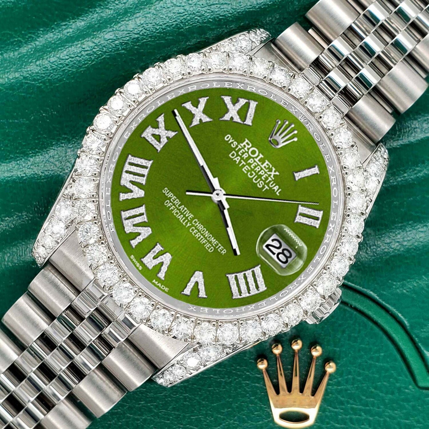 title:Rolex Datejust  36mm 4.2CT Diamond Bezel/Lugs/Royal Green Dial Steel Watch TFJ-142508664;color:not applicable